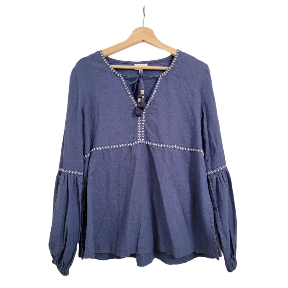 Shyanne Blue Cotton Blouse Boho Size M
